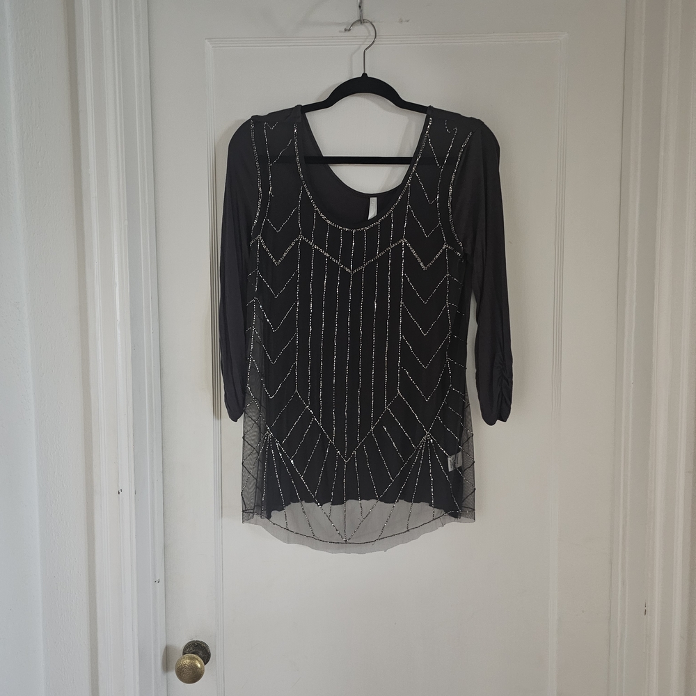 Vanity Black Beaded Scoop Neck Tunic